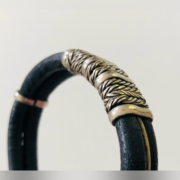 Bracelet leather & silver corded leather, wrapped in silver hook closure - Picture 3 of 8